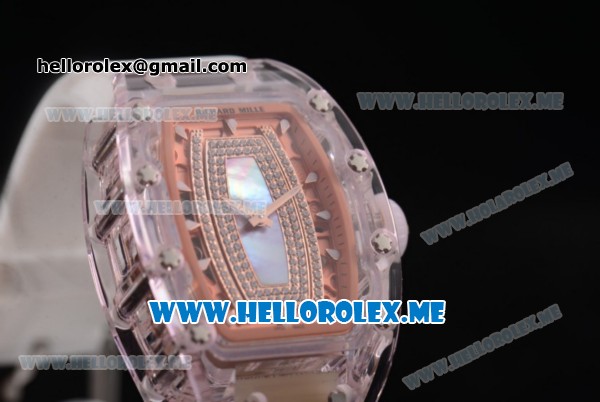 Richard Mille RM 07-02 Miyota 9015 Automatic Pink Sapphire Case with White Rubber Strap White Markers and Blue MOP Dial - Click Image to Close